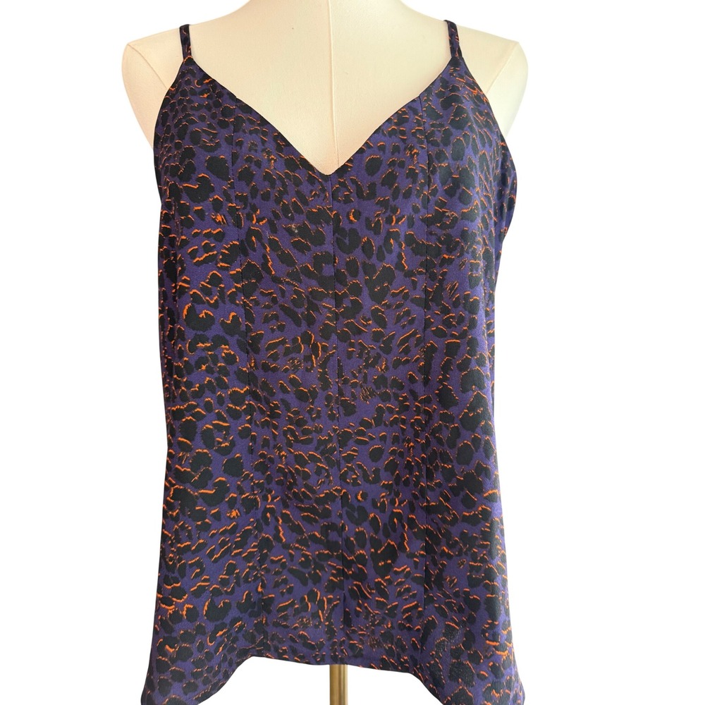 Allison Joy Cami Top‎ Animal Print V-Neck Sleeveless Purple Orange L